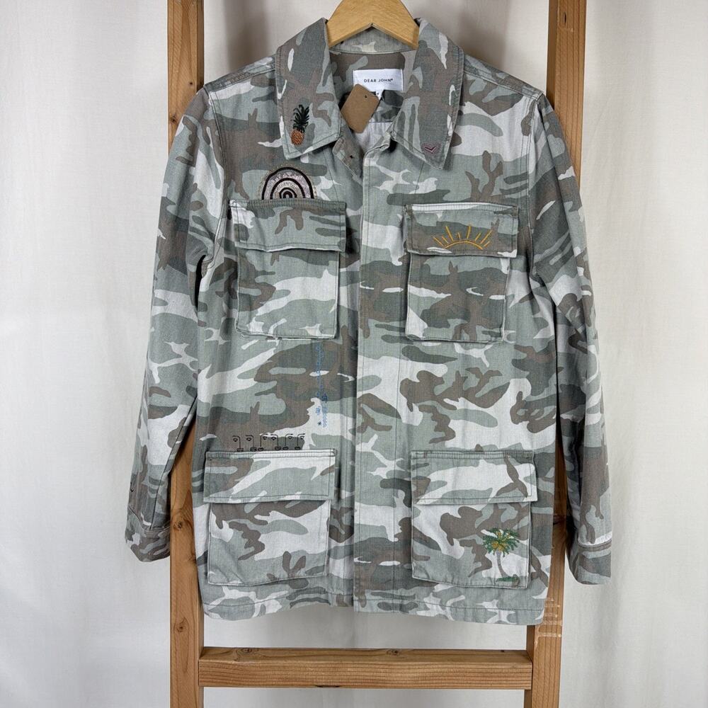 Dear John Camo Embroidered KINDNESS Button Up Jacket #1290 Size SMALL